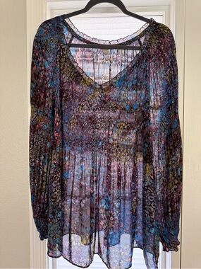 Sunny Leigh Sheer Multi-Print Top in Blue, Purple and Olive